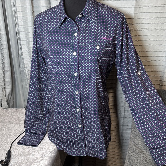 Ariat Women's Navy and Purple Long Sleeve Shirt - Picture 1 of 10